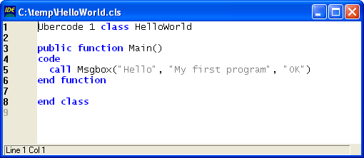 Hello World Program in the text editor