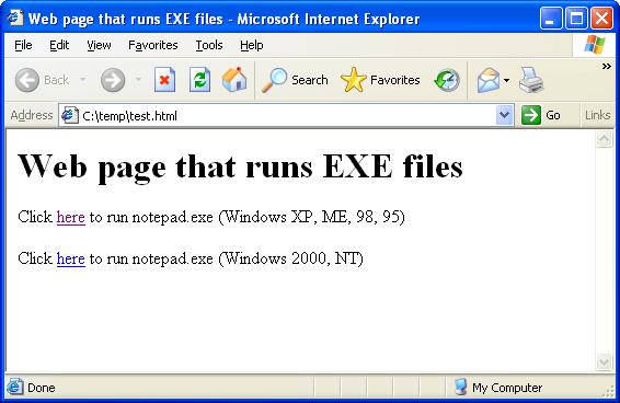 Programming Web Sites - Web page to run EXE files